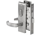 Best Grade 1 Privacy Mortise Lock, 14 Lever, M Escutcheon, Non-Keyed, Satin Chrome Fnsh, Field Reversible 45H0L14M626